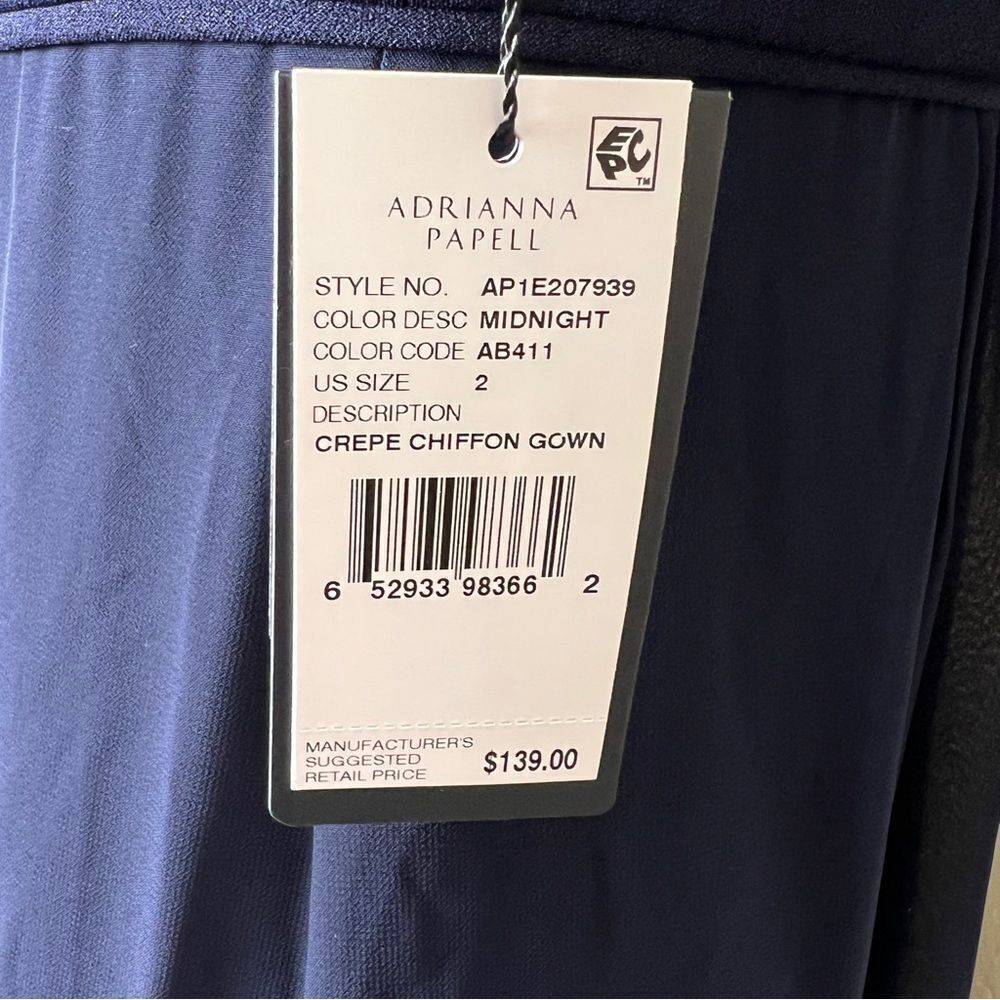 Adrianna Papell Off Shoulder Crepe Chiffon Long Formal Evening Gown Navy 2 NEW - Picture 7 of 15